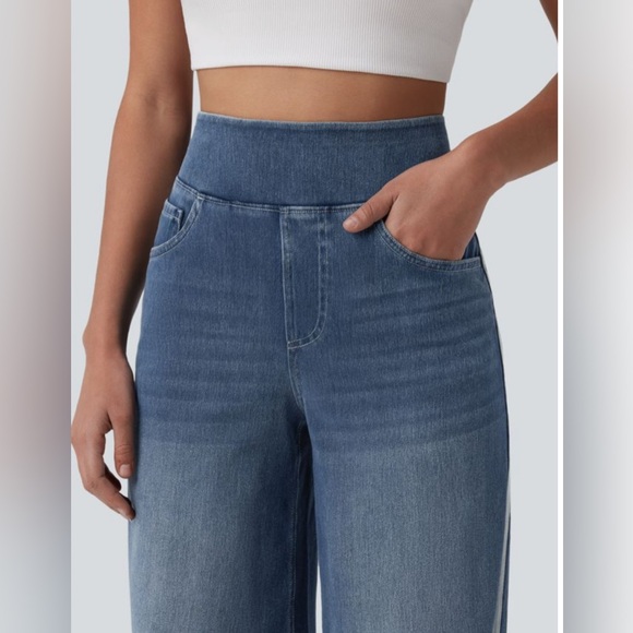 HALARA Blue Wide-Leg Pants with White Stripe - Picture 4 of 6